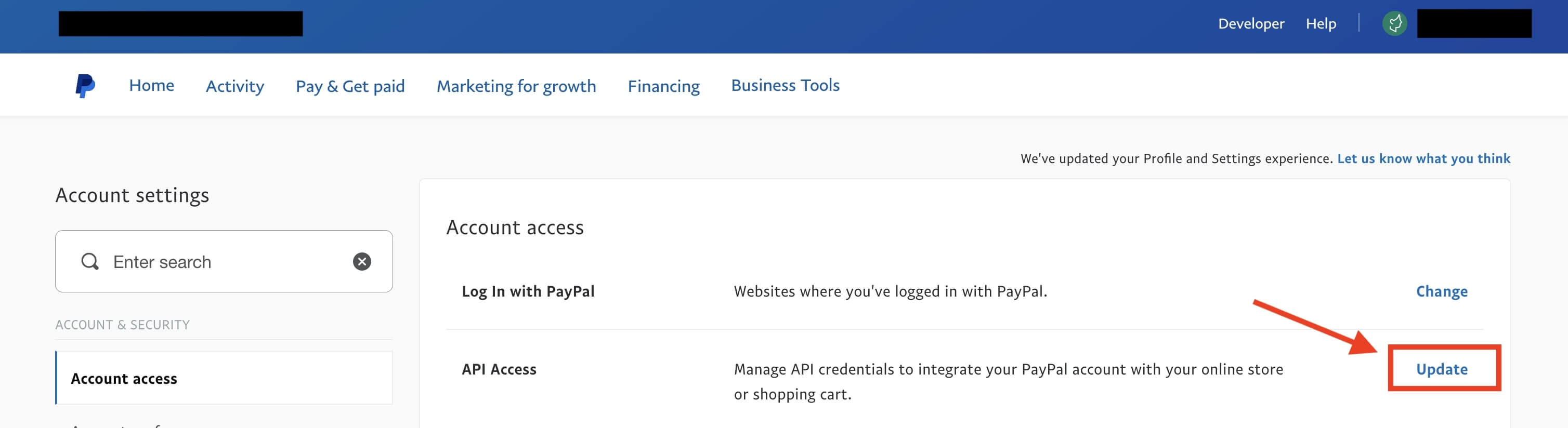 paypal api access